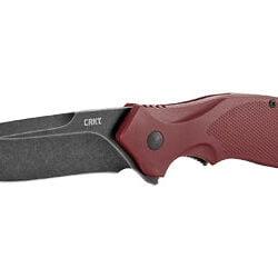 Columbia River Knife & Tool, Shenanigan w/ Plain Edge, 3.35" Drop Point Blade, Stonewashed Finish, 1.4116 Stainless Steel, Assisted, IKBS, Maroon Glass-Reinforced Nylon Handle, Black Blade
