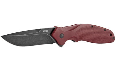 Columbia River Knife & Tool, Shenanigan w/ Plain Edge, 3.35" Drop Point Blade, Stonewashed Finish, 1.4116 Stainless Steel, Assisted, IKBS, Maroon Glass-Reinforced Nylon Handle, Black Blade