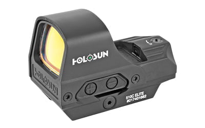 Holosun Technologies, Open Reflex, Green 2MOA Dot or 2MOA Dot with 65MOA Circle, Solar with Internal Battery, Quick Release Mount, AR Riser, Protective Hood, Black Finish