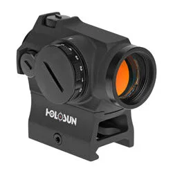 Holosun Technologies, Micro Red Dot, 2MOA Dot, 1X Power, 20MM Objective, Hi and Low Mount In Box, Side Battery Tray, Mounting Tool And Lens Cloth, Black Finish