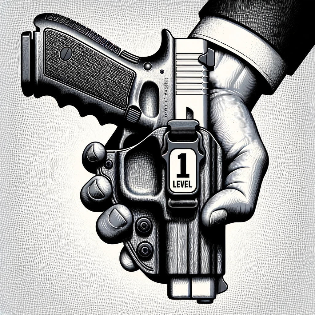 illustration depicting a firearm securely held in a Level 1 holster