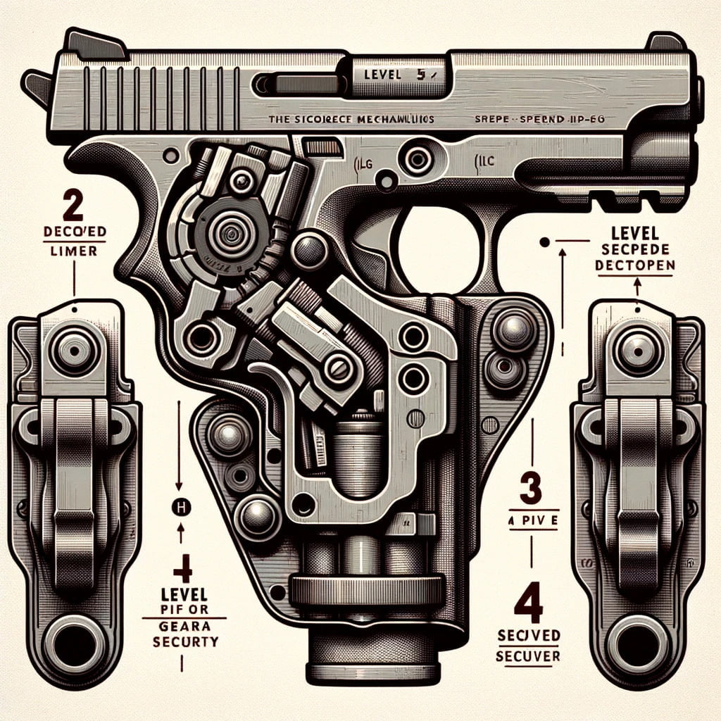 A vector diagram explaining the principles and functionality of a Level 4 retention holster.